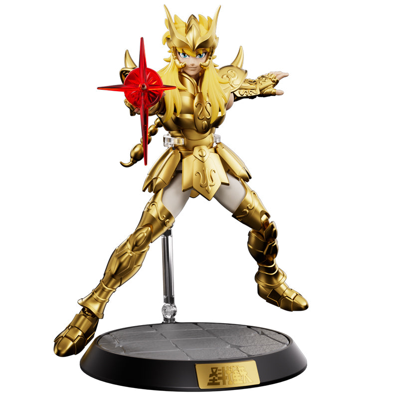 Maquette de Saint Seiya Milo Scorpion, modèle de classe Champion, fabriquée par Blokees, montrée dans une image détaillée.