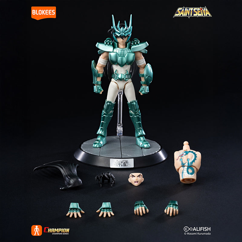 Kit de modèle Saint Seiya Blokees Champion Class Dragon Shiryu, figurine de collection détaillée, image en boîte.