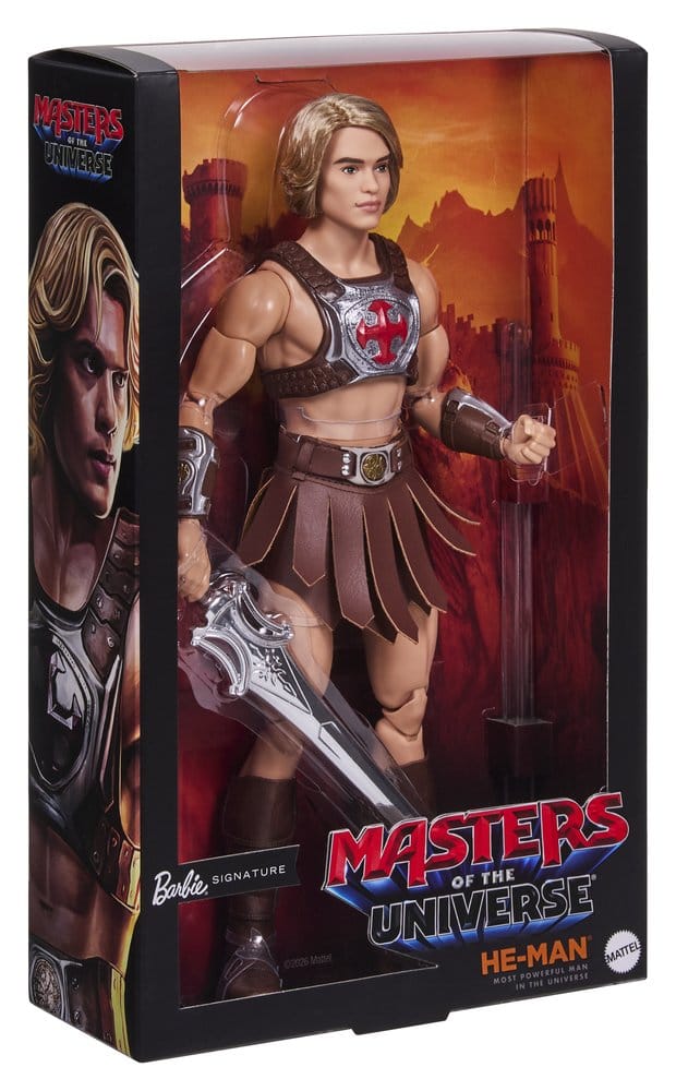 Poupée Barbie Signature He-Man de Masters of the Universe Movie 2026, 30 cm, fabriquée par Mattel, costume détaillé et pose dynamique.