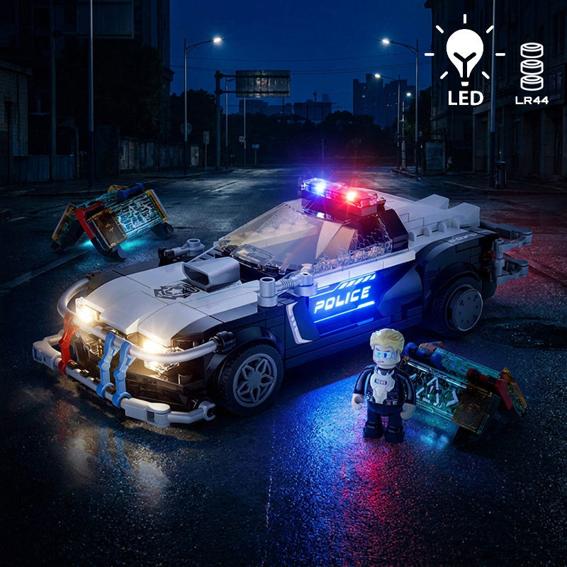 Briques de construction Lumibricks Cyberpunk Neoncity 17002, voiture de police lumineuse cyberpunk