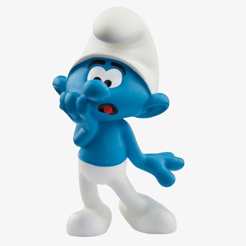 Mini-figurine Schtroumpf Peureux de 5 cm de la collection Schleich, figurine colorée du personnage des Schtroumpfs.