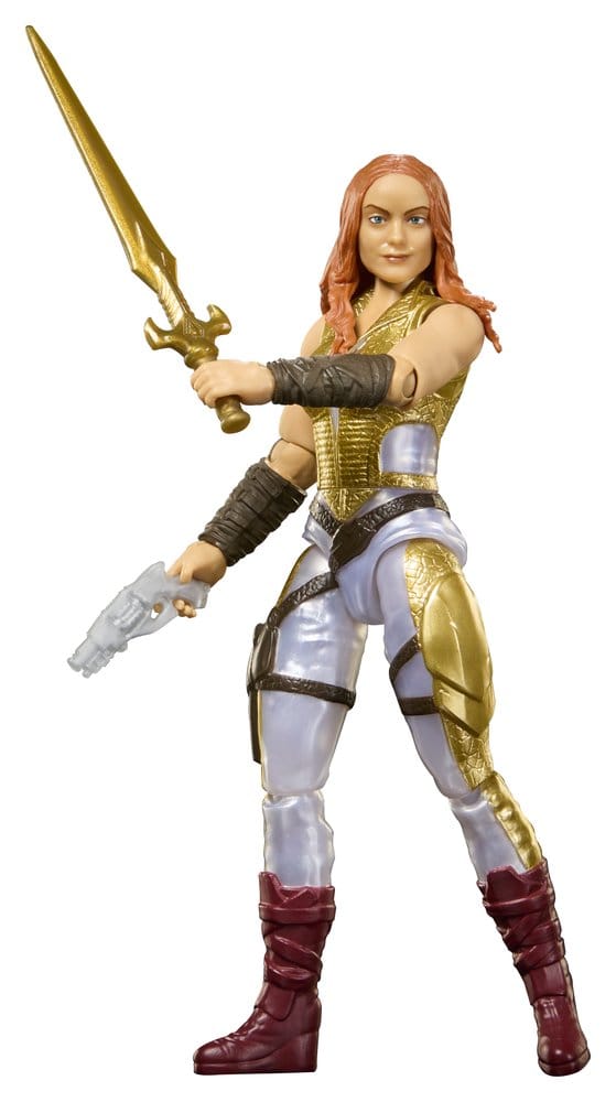 Figurine Teela de 14 cm de Masters of the Universe 2026 Movie, marque Mattel, montrant la figurine détaillée et colorée.