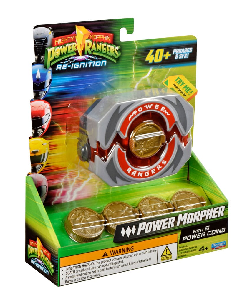Figurine articulée Power Rangers Re-ignition Morpher Mighty Morphin de Playmates Toys, détail du casque et du corps en plastique coloré.