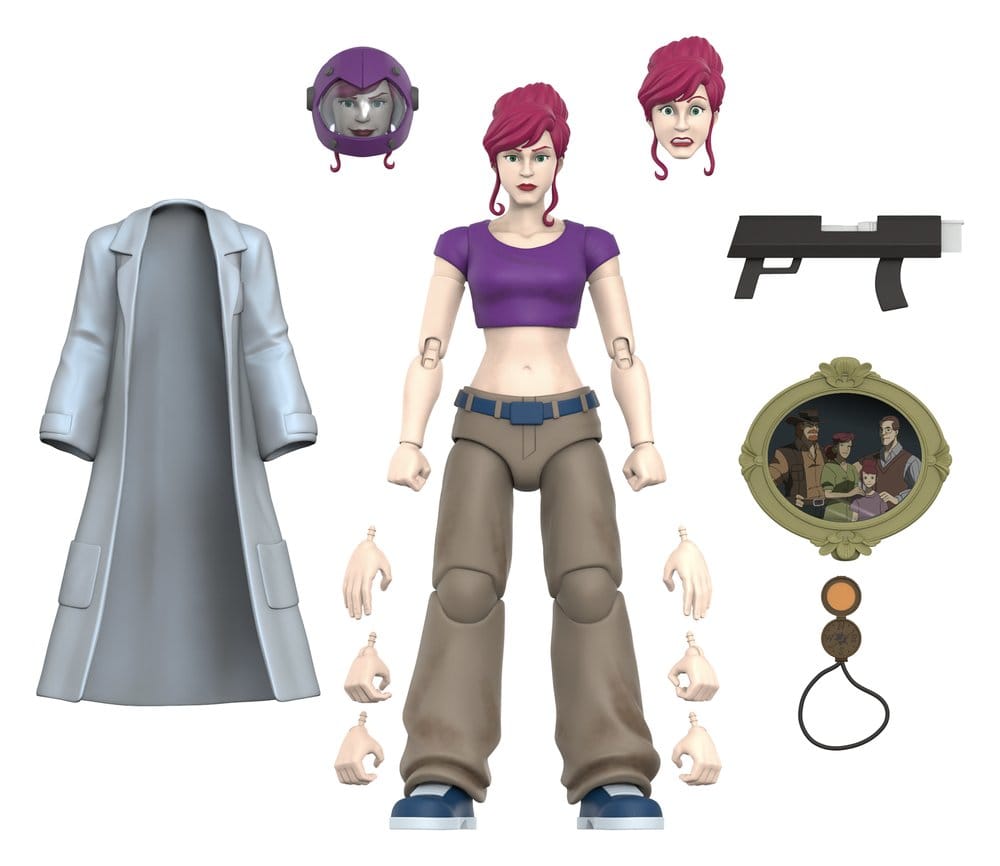 Figurine April O’Neil des Tortues Ninja ULTIMATES! Super7, personnage en pose détaillée, costume orange et accessoires.