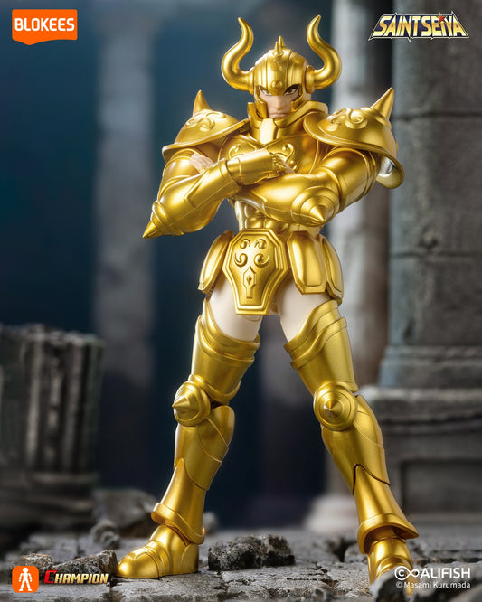 Kit de maquette Saint Seiya Alderaban Taureau, modèle de classe Champion, fabriqué par Blokees, avec détails de la figurine.