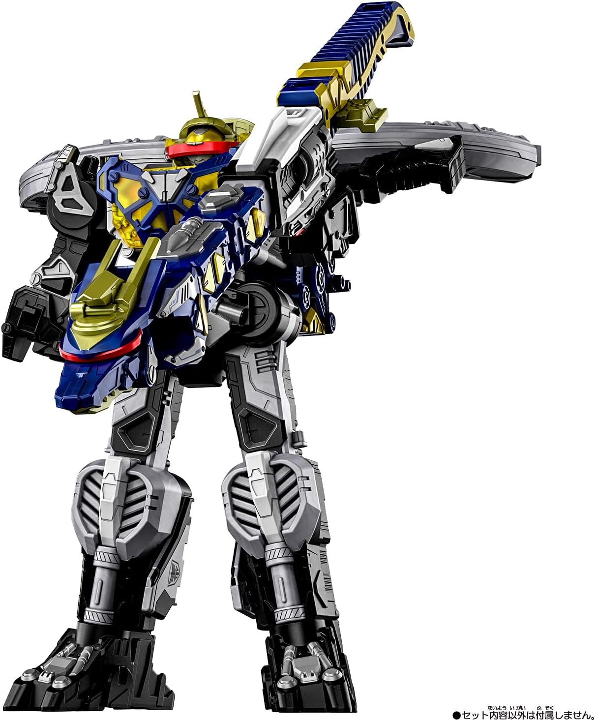 Figurine Bandai Super Space Sheriff Gabban Infinity DX Gabrion Dornado avec EmorGear Super Dimensional Emorgi, détails colorés et articulation.
