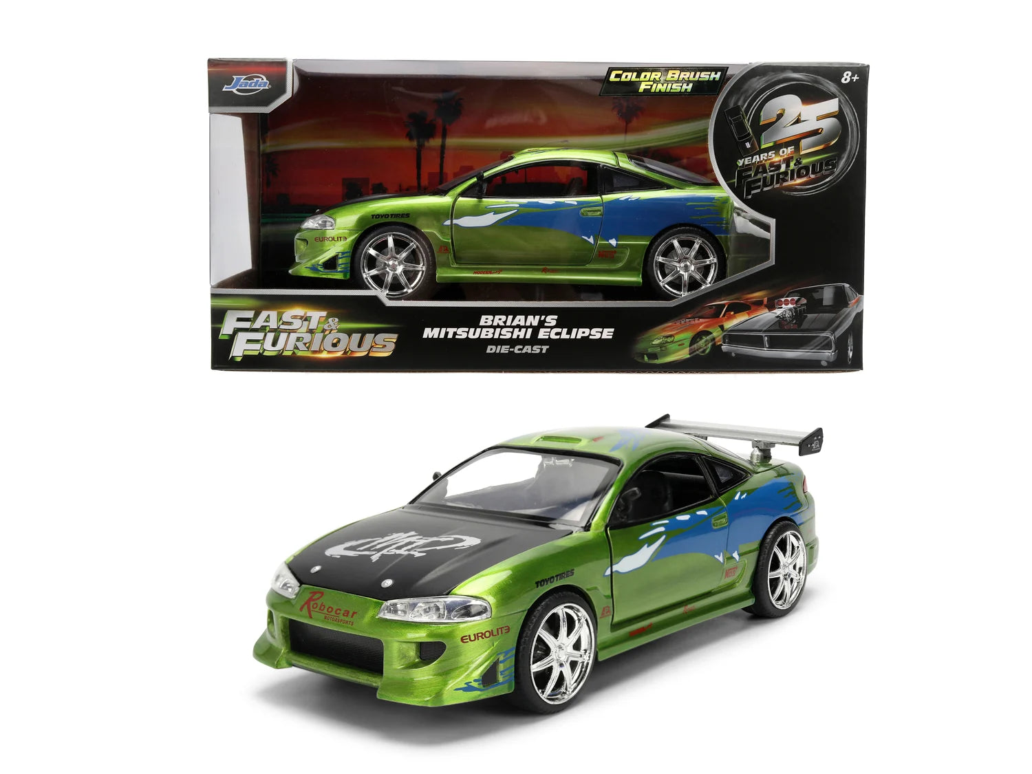 Voiture de collection Jada Fast & Furious Mitsubishi à l'échelle 1:24, modèle de véhicule de série limitée anniversaire.