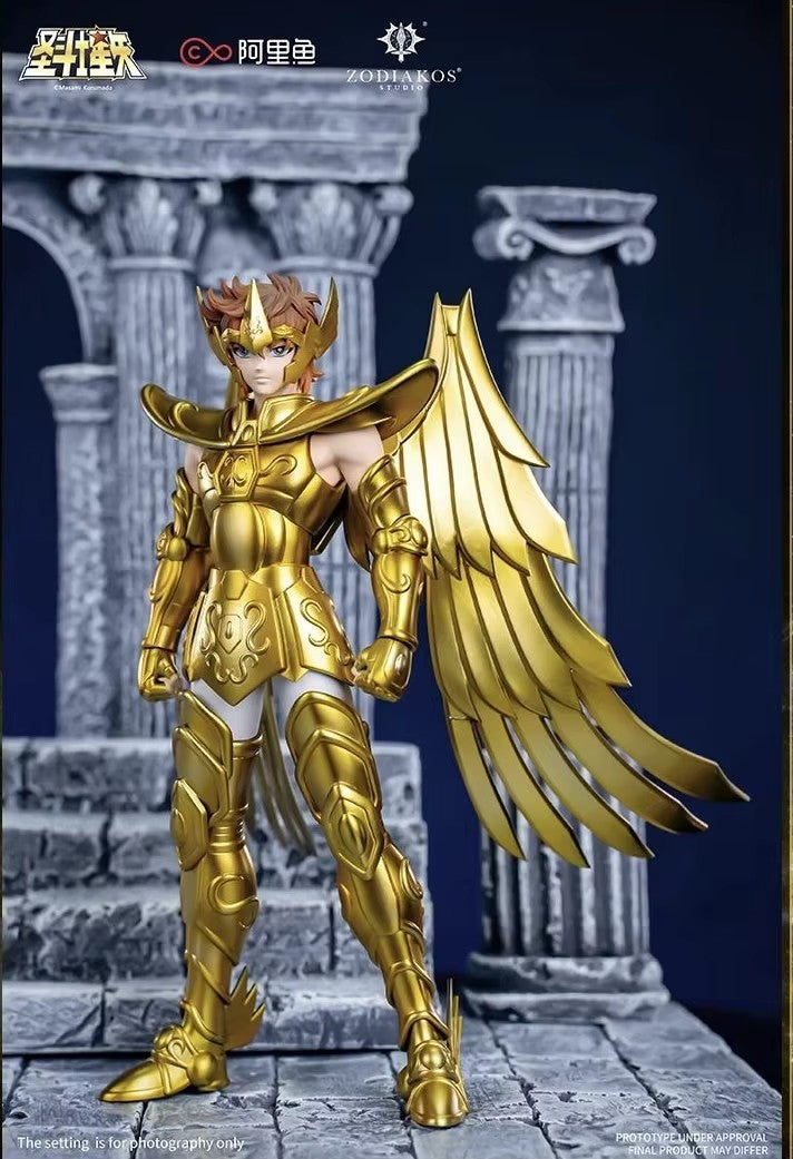 Figurine Aiolos du Sagittaire Zodiakos de Saint Seiya, chevalier du zodiaque, en pose dynamique, costume orné de détails.