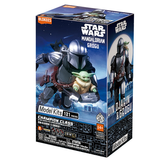 Maquette de la classe Champion Mandalorian Din Djarin et Grogu de Star Wars Blokees, modèle détaillé en kit de collection.