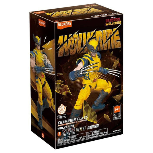 Kit de modèle Marvel Heroes Blokees Wolverine, figurine détaillée de héros Marvel à assembler, en plastique coloré.