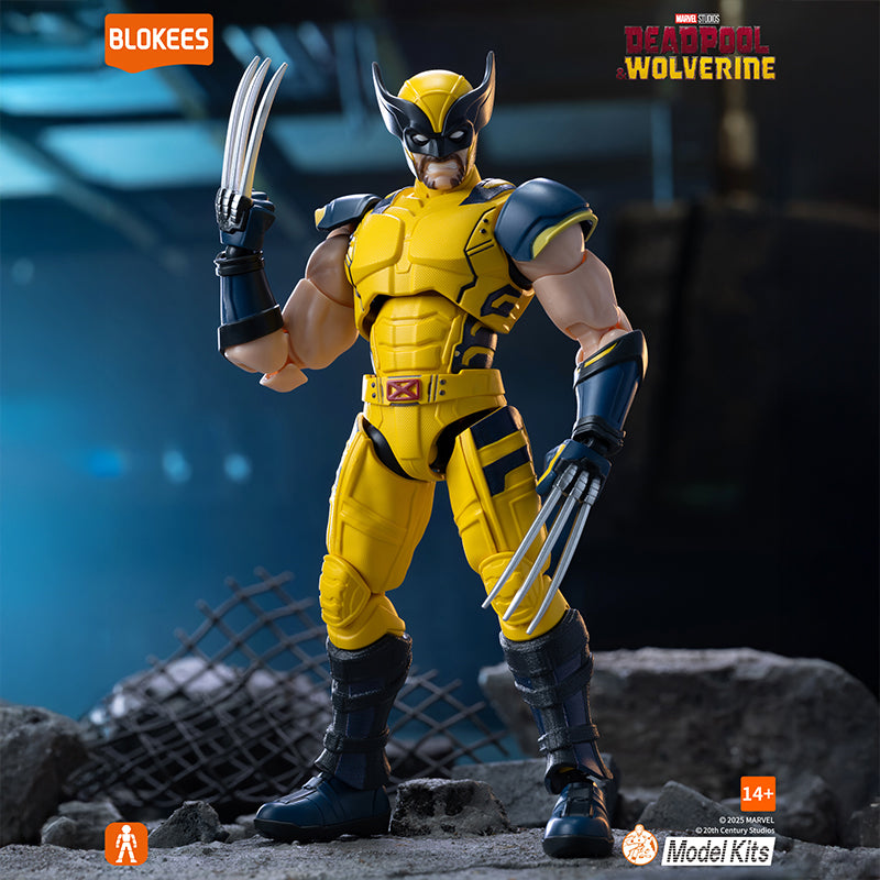 Kit de modèle Marvel Heroes Blokees Wolverine Champion, figurine en plastique avec détails précis, prêt à être assemblé.
