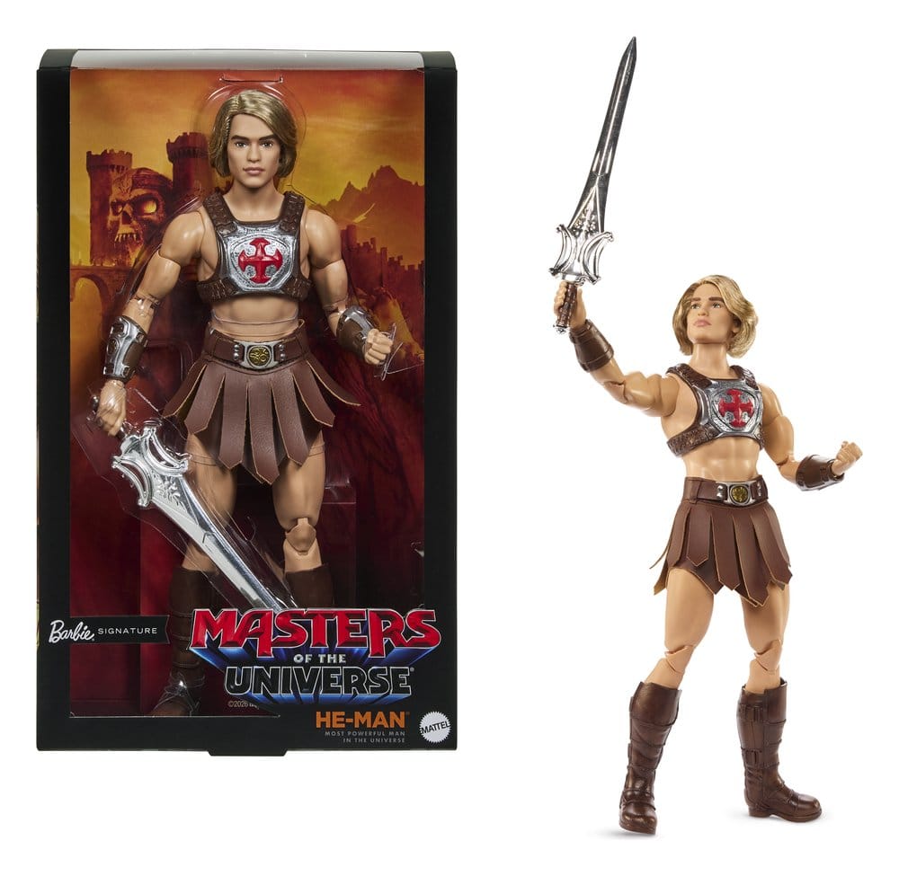 Poupée Barbie Signature He-Man des Maîtres de l'Univers Movie 2026 de Mattel, 30 cm, costume détaillé et pose dynamique.