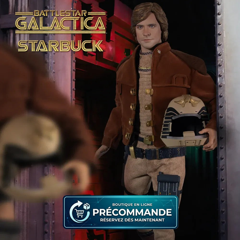 Figurine de Lieutenant Starbuck de Battlestar Galactica 1978, modèle 1/6, représentant le personnage en uniforme.