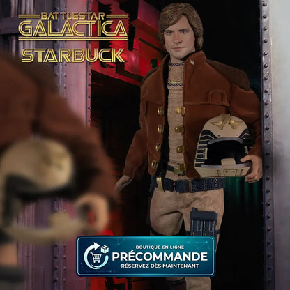 Figurine de Lieutenant Starbuck de Battlestar Galactica 1978, modèle 1/6, représentant le personnage en uniforme.
