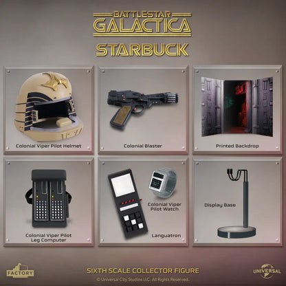 Figurine de Lieutenant Starbuck de Battlestar Galactica 1978, modèle en échelle 1/6, par Factory Entertainment, détail précis et réaliste.