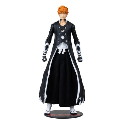Figurine Ichigo Kurosaki en Bankai Fullbring de la série Bleach, 18 cm, marque McFarlane Toys, posée en action.