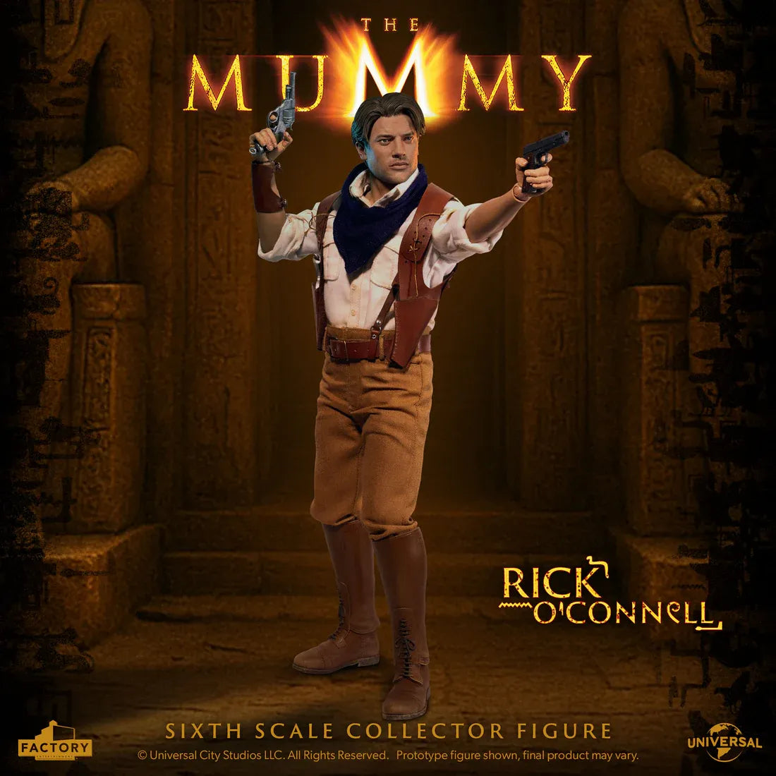 Figurine à l'échelle 1/6 de Rick O'Connell de La Momie par Factory Entertainment, montrant le personnage avec détails réalistes.