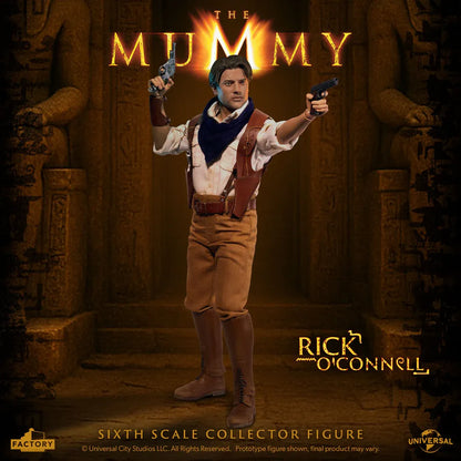 Figurine à l'échelle 1/6 de Rick O'Connell de La Momie par Factory Entertainment, montrant le personnage avec détails réalistes.