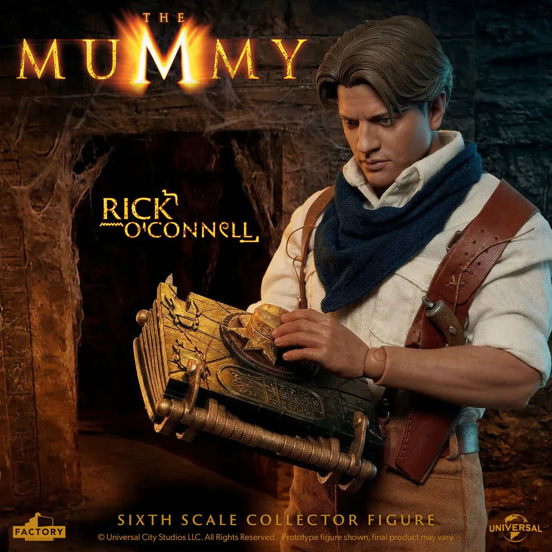 Figurine à l'échelle 1/6 de Rick O'Connell de La Momie, figurine détaillée de Factory Entertainment, vue de face avec accessoires.