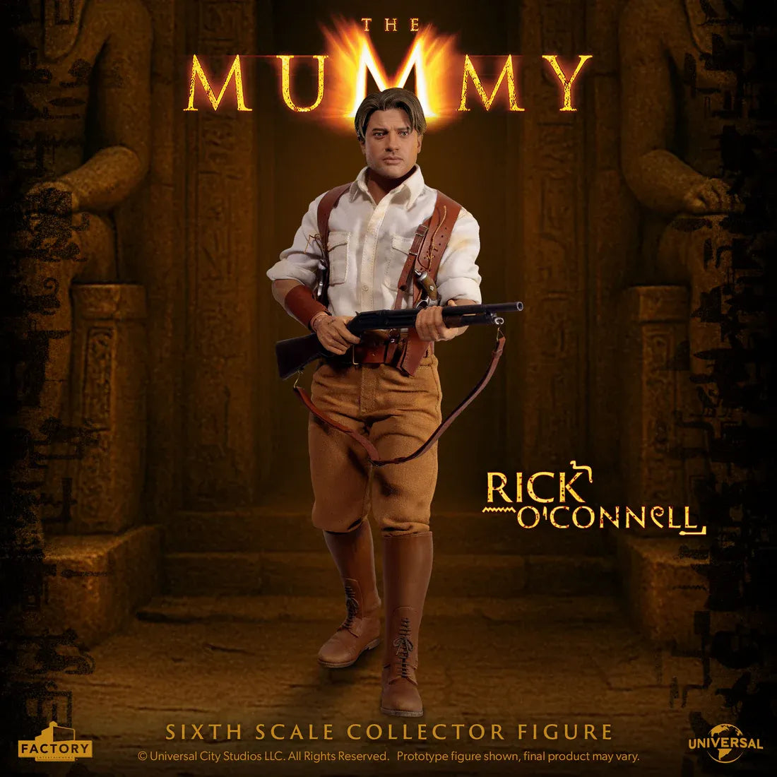 Figurine à l'échelle 1/6 de Rick O'Connell de La Momie, fabriquée par Factory Entertainment, montrant le personnage avec détails réalistes