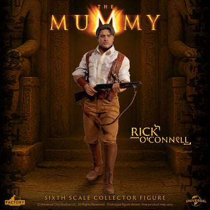 Figurine à l'échelle 1/6 de Rick O'Connell de La Momie, fabriquée par Factory Entertainment, montrant le personnage avec détails réalistes