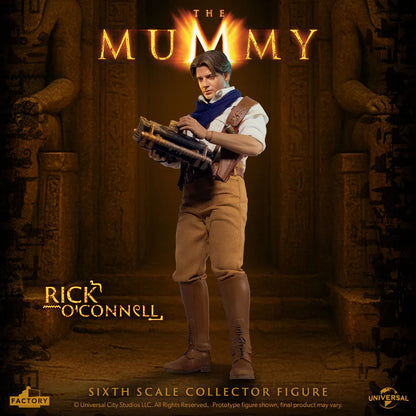 Figurine à l'échelle 1/6 de Rick O'Connell de La Momie, par Factory Entertainment, montrant le personnage avec détails réalistes.