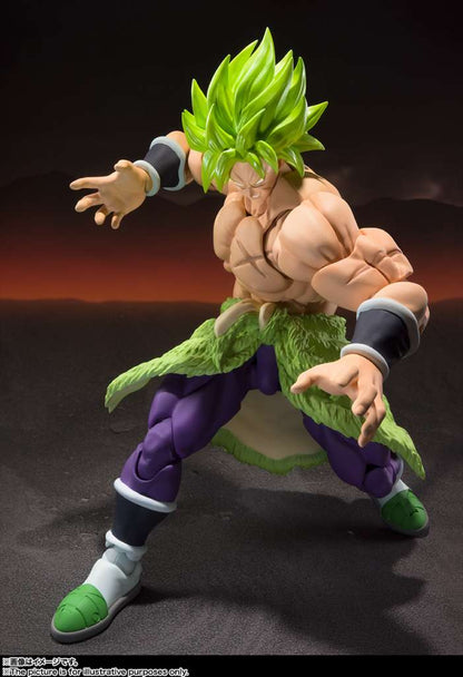 Figurine articulée Broly Super Saiyan de Dragon Ball Z, Bandai Tamashii Nations, 22cm, pose dynamique et détails précis.
