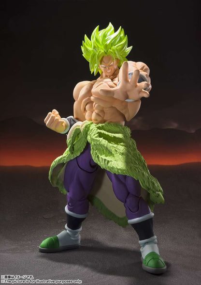 Figurine articulée Broly Super Saiyan de Dragon Ball Z, S.H.Figuarts, Bandai Tamashii Nations, 22cm, détails précis en pose dynamique.