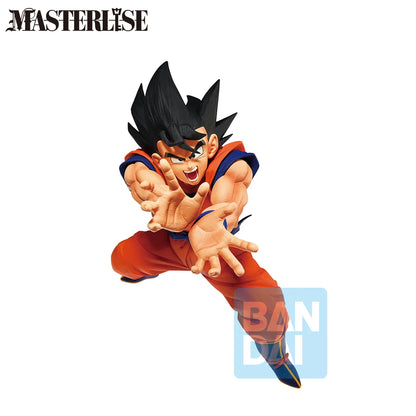 Figurine Son Goku Dragon Ball Z de 20cm, Bandai Masterlise, héros avec cheveux noirs et tenue orange.