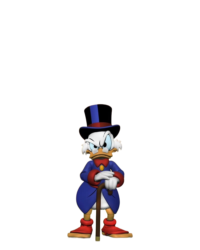 Figurine Neca d'Oncle Picsou de DuckTales, représentation détaillée du personnage avec sa canne et ses vêtements emblématiques.