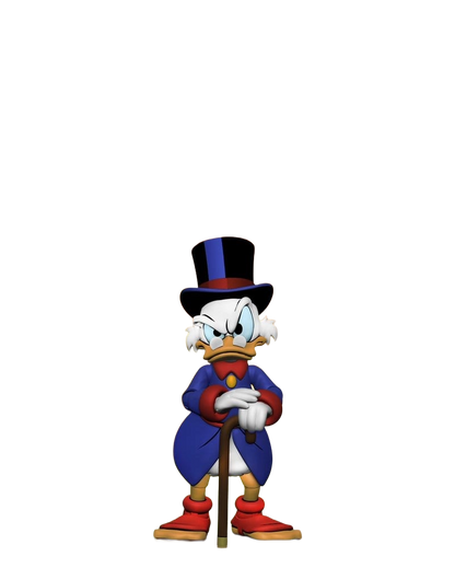 Figurine Neca d'Oncle Picsou de DuckTales, représentation détaillée du personnage avec sa canne et ses vêtements emblématiques.