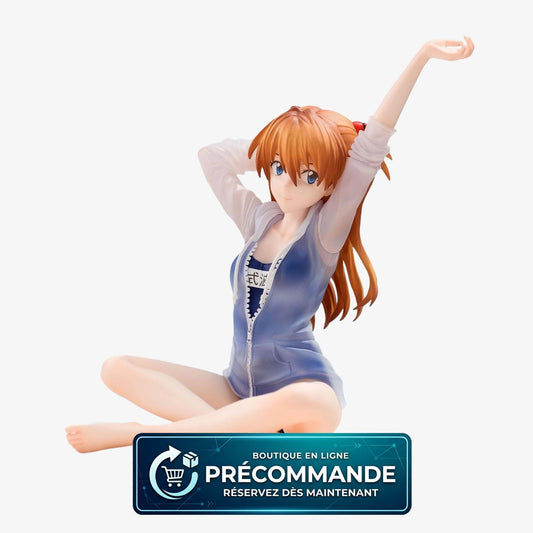 Figurine Sega Rebuild of Evangelion Asuka en maillot scolaire Yumemirize, détail précis, pose dynamique, illustration de l'anime.