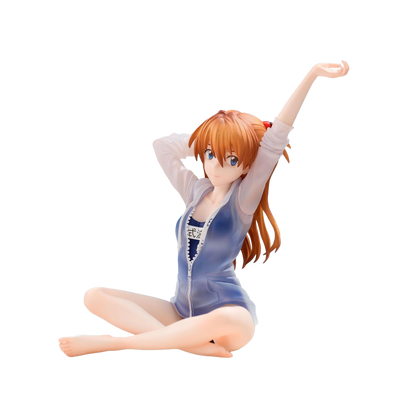 Figurine Sega Rebuild of Evangelion Asuka en maillot de bain scolaire Yumemirize, vue de face, détails colorés et pose dynamique.