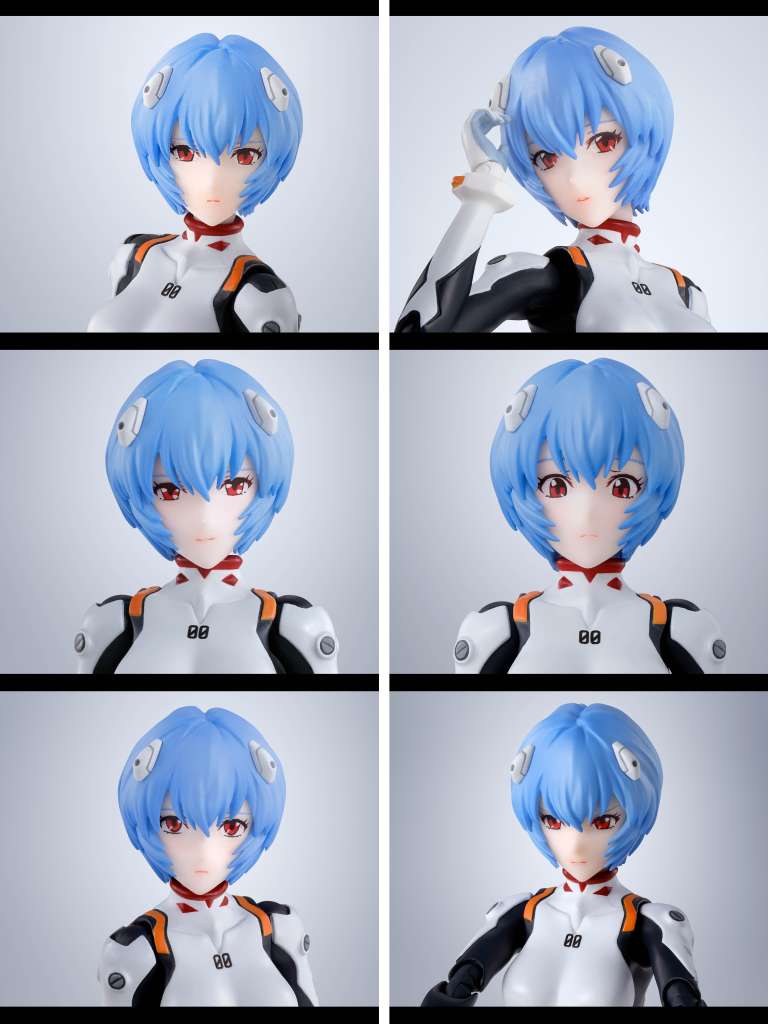 Figurine Rei Ayanami de Neon Genesis Evangelion, S.H.Figuarts, 14 cm, par Bandai Tamashii Nation, vue de face.