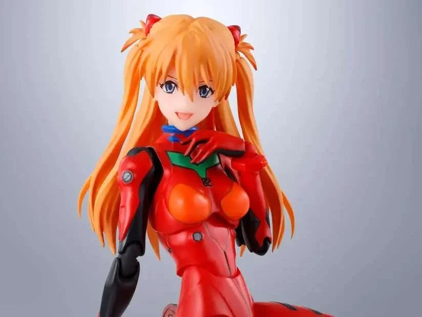 Figurine Asuka Langley Evangelion S.H.Figuarts de Bandai Tamashii nation, 14 cm, montrant la figurine en pose dynamique.
