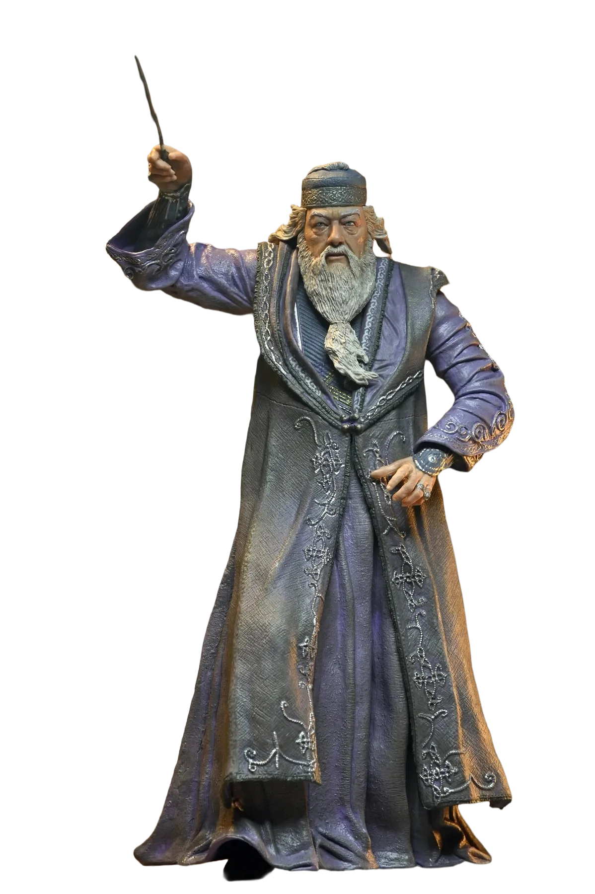 Figurine d'Albus Dumbledore de 17 cm de la collection Harry Potter Legacy, marque Neca, représentant le personnage avec robes et baguette