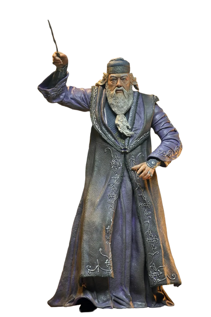 Figurine d'Albus Dumbledore de 17 cm de la collection Harry Potter Legacy, marque Neca, représentant le personnage avec robes et baguette