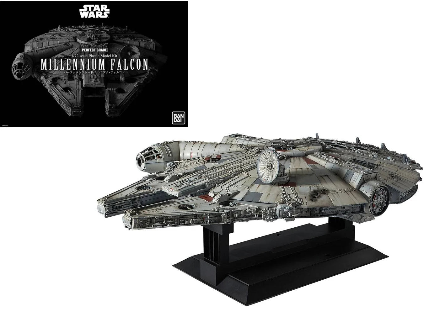 Figurine du modèle réduit Millenium Falcon Star Wars, marque Hasbro, en plastique détaillé, vue de face avec détails précis.