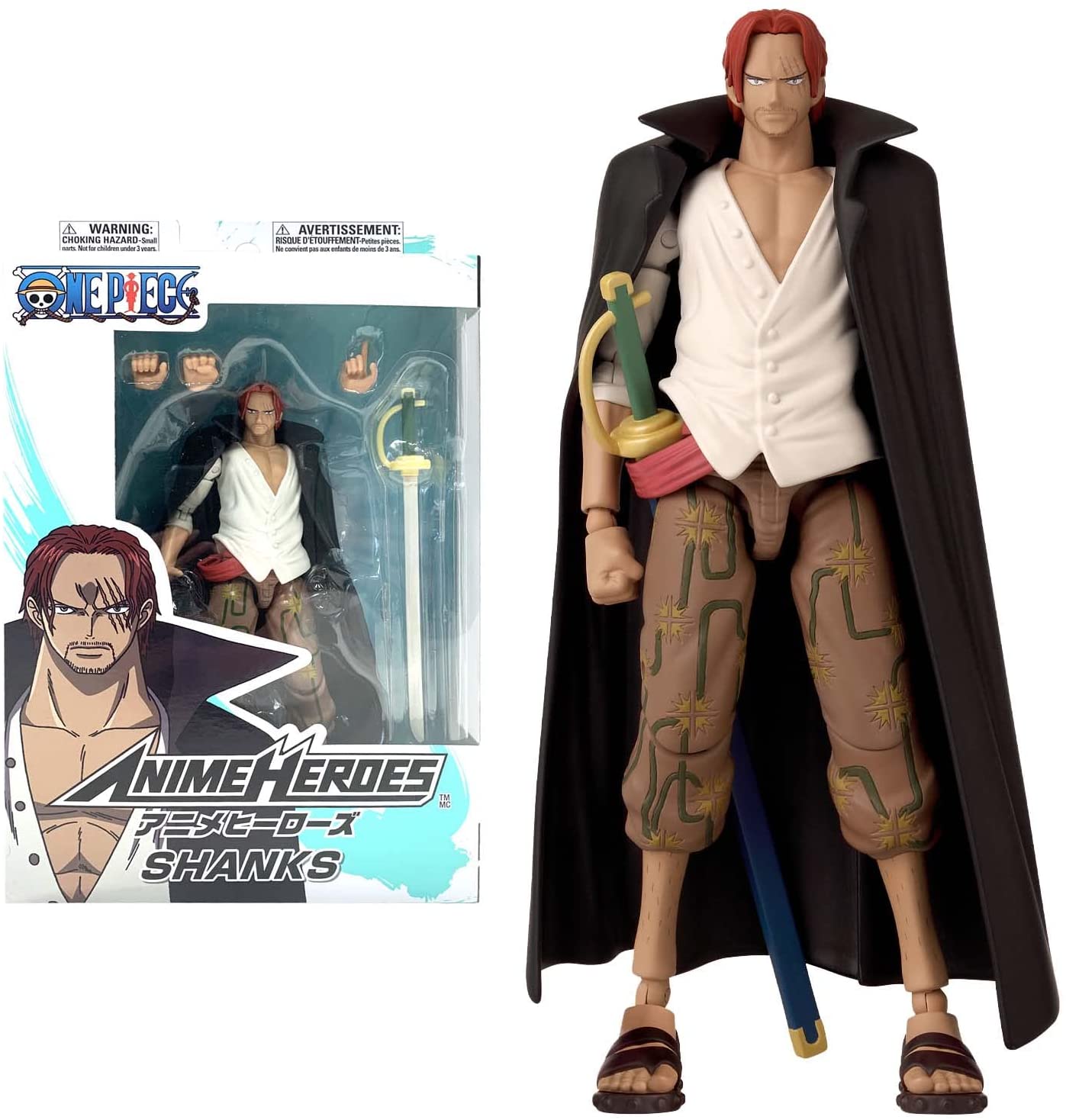 Figurine Bandai de Shanks, personnage de One Piece, en pose dynamique, hauteur 17 cm, figurine d'anime Heroes.