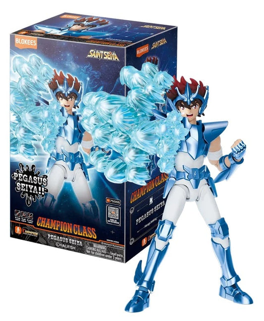 Maquette Saint Seiya Pegasus Seiya, modèle de classe Champion de la marque Blokees, en plastique avec détails colorés.