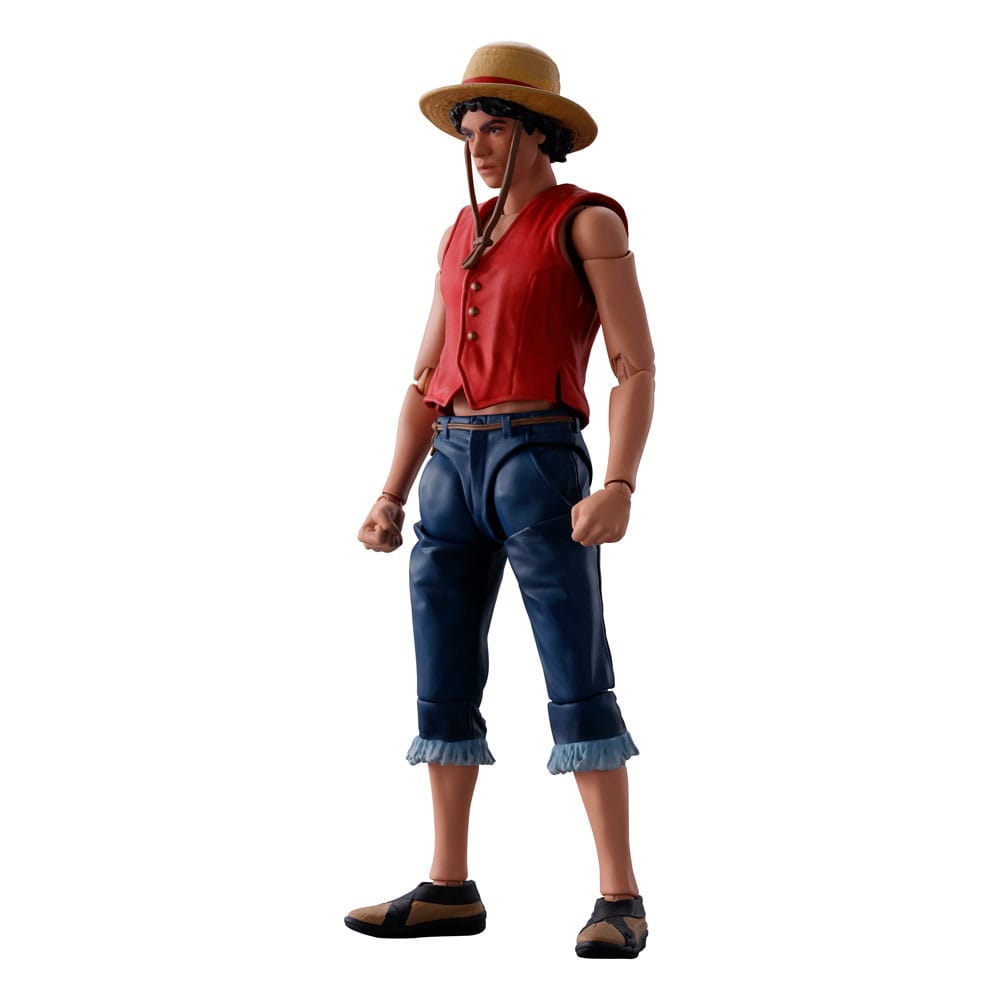 Figurine Monkey D. Luffy de ONE PIECE NETFLIX, Bandai S.H. Figuarts, 14 cm, vue de face avec détails colorés