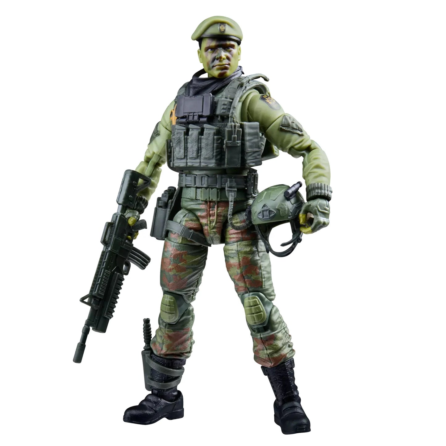 Figurine d'action G.I. JOE Classified Series Forces Spéciales de Hasbro, détail des accessoires et costume militaire.