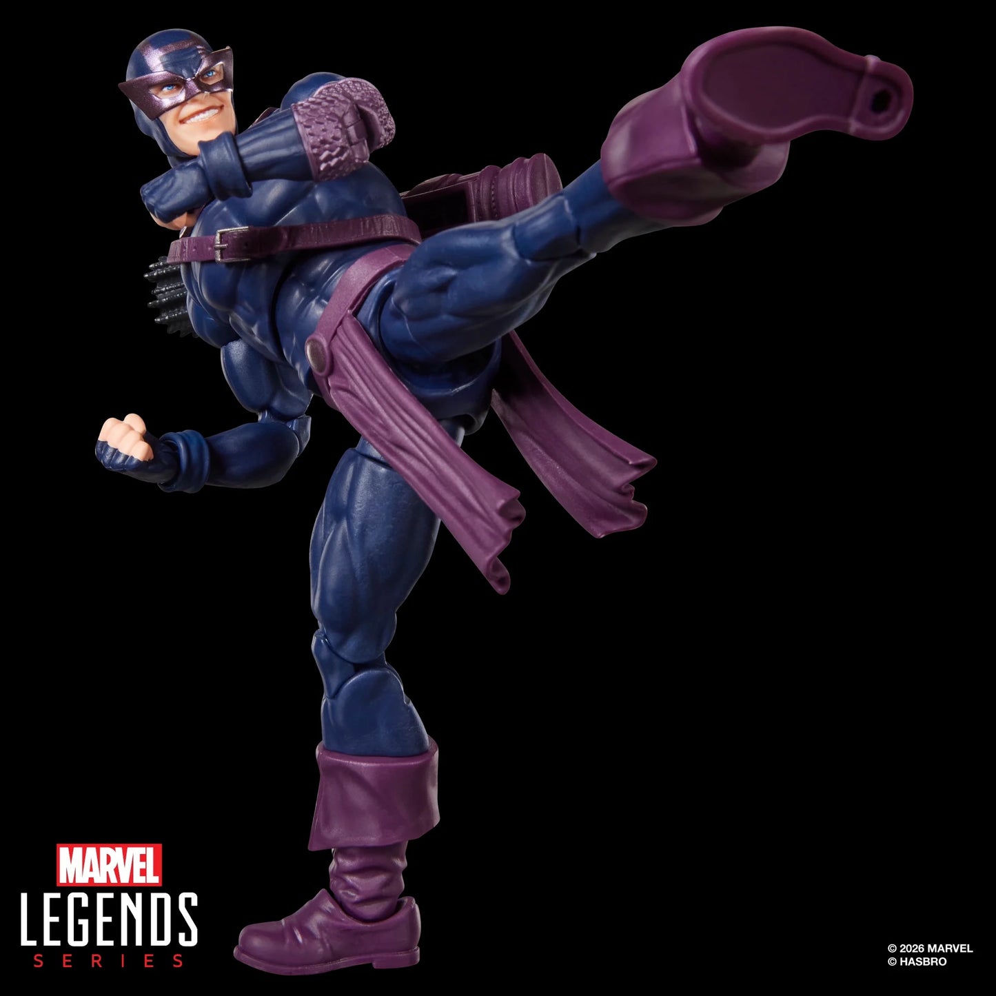 Figurine Marvel Legends Dark Avengers Hawkeye (Bullseye) de 15 cm, personnage de la série Hasbro, position debout avec arc.