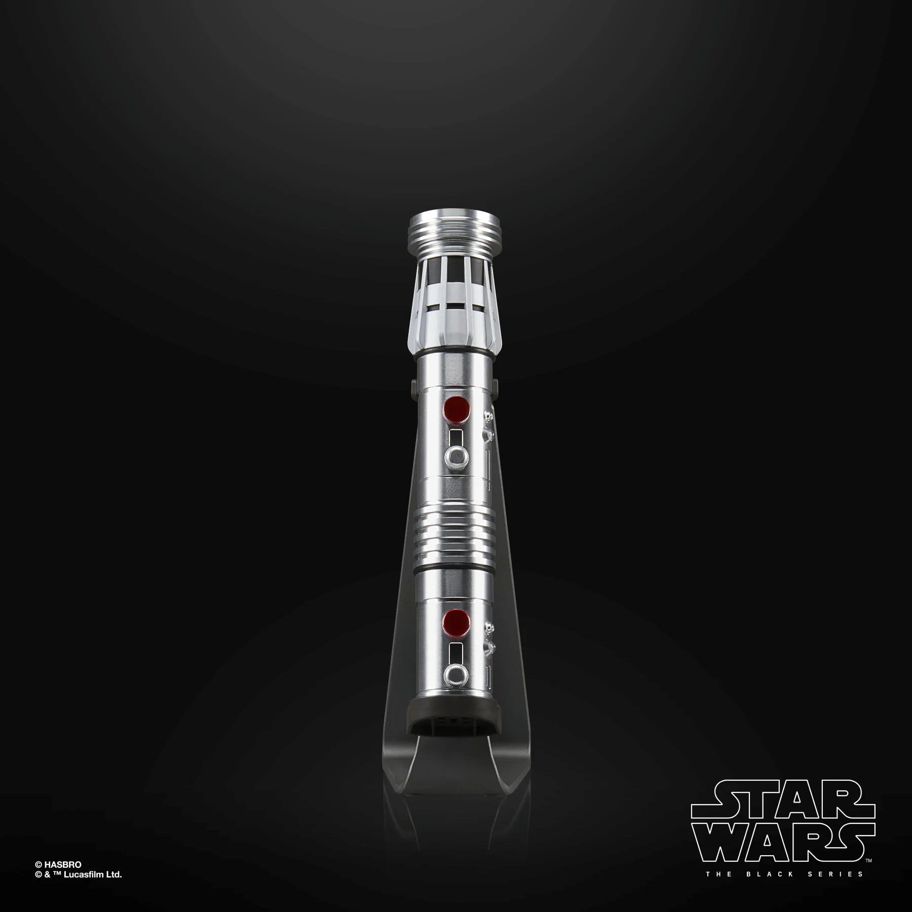 Figurine Sabre Laser Force FX Elite Maul de Star Wars Black Series de Hasbro, détail du sabre laser noir et de la figurine.