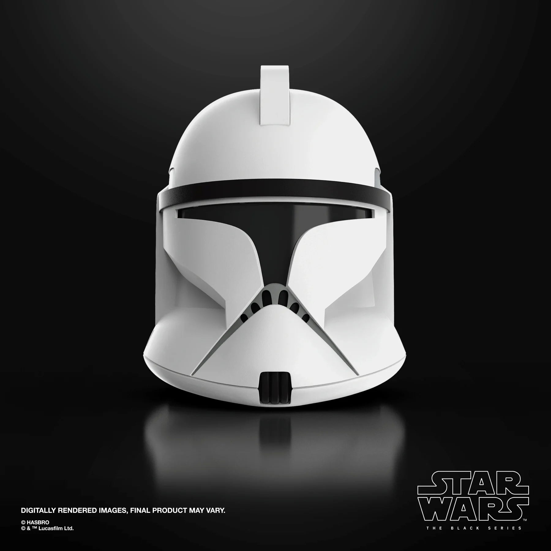 Casque électronique Soldat Clone Phase I de Star Wars en série Black, casque de jeu de rôle noir avec détails réalistes.