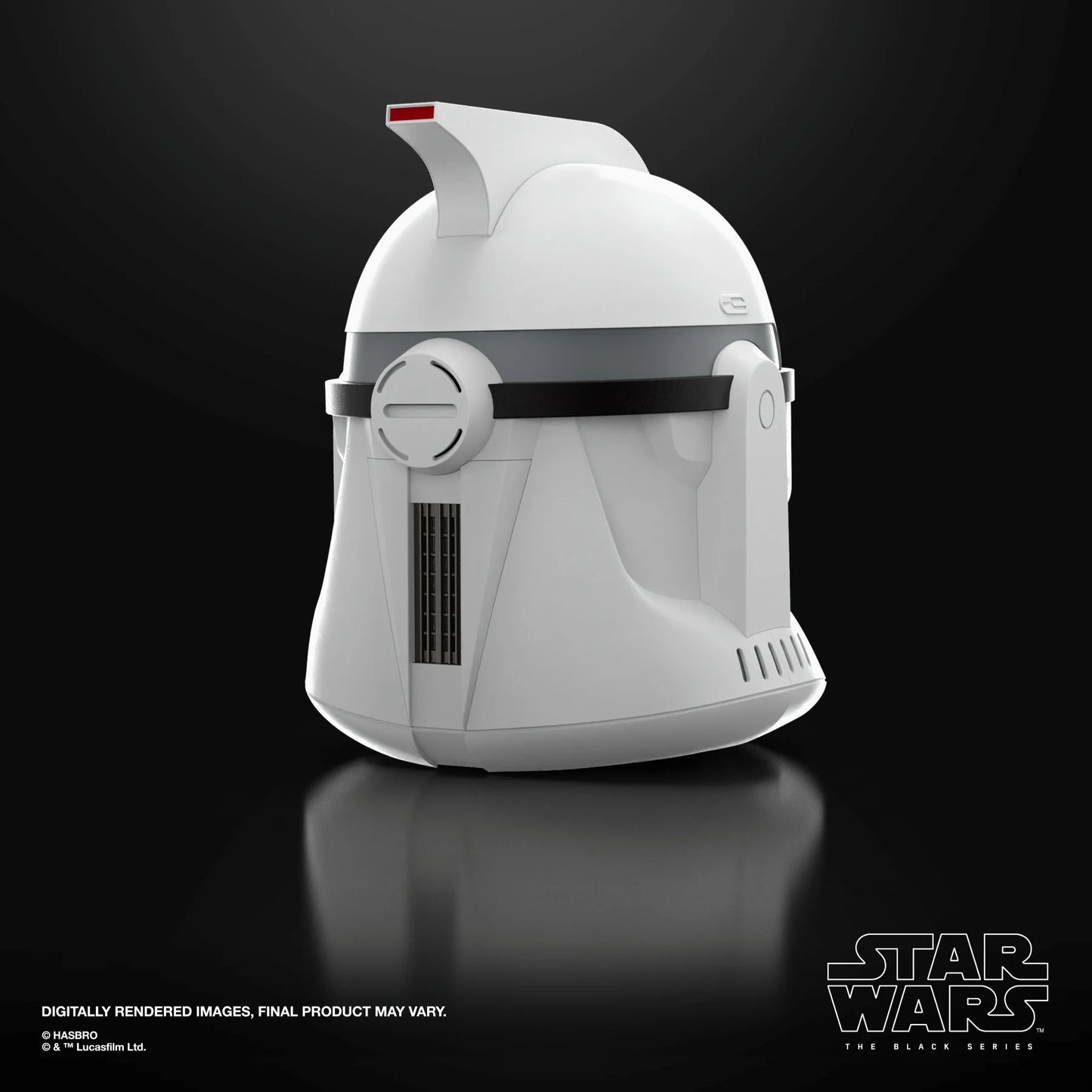 Casque électronique de soldat Clone Phase I de la série Black, figurine de rôle Star Wars par Hasbro, vue de face.