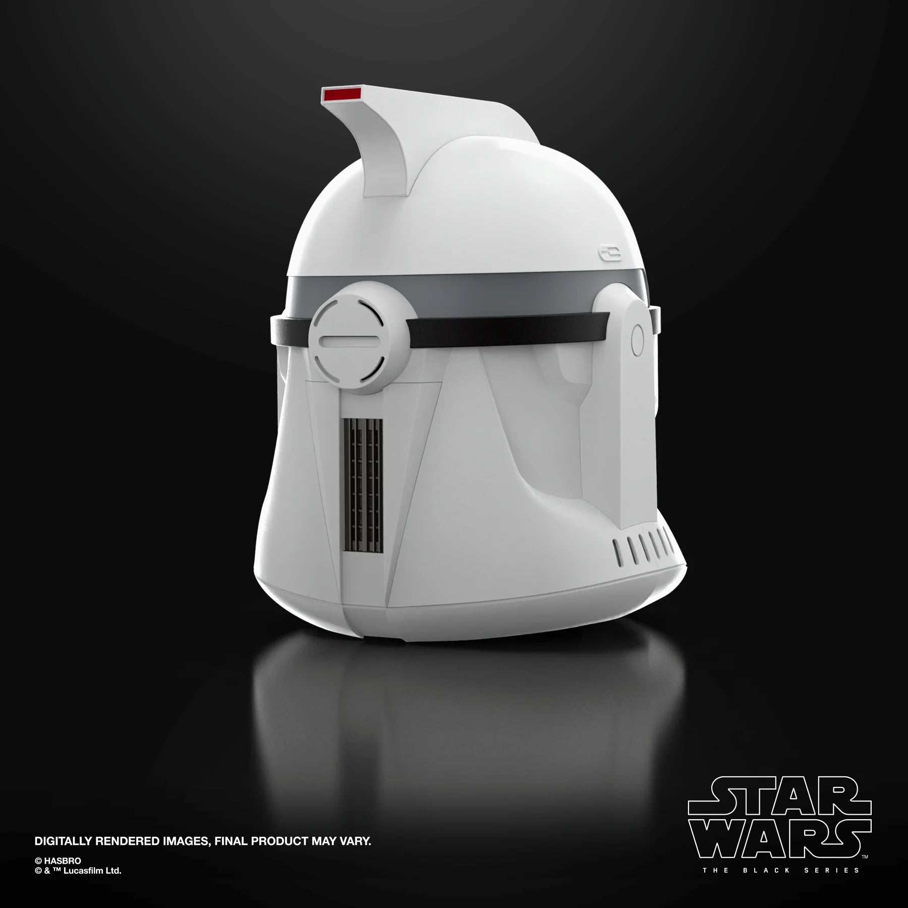 Casque électronique de soldat Clone Phase I de la série Black, figurine de rôle Star Wars par Hasbro, vue de face.