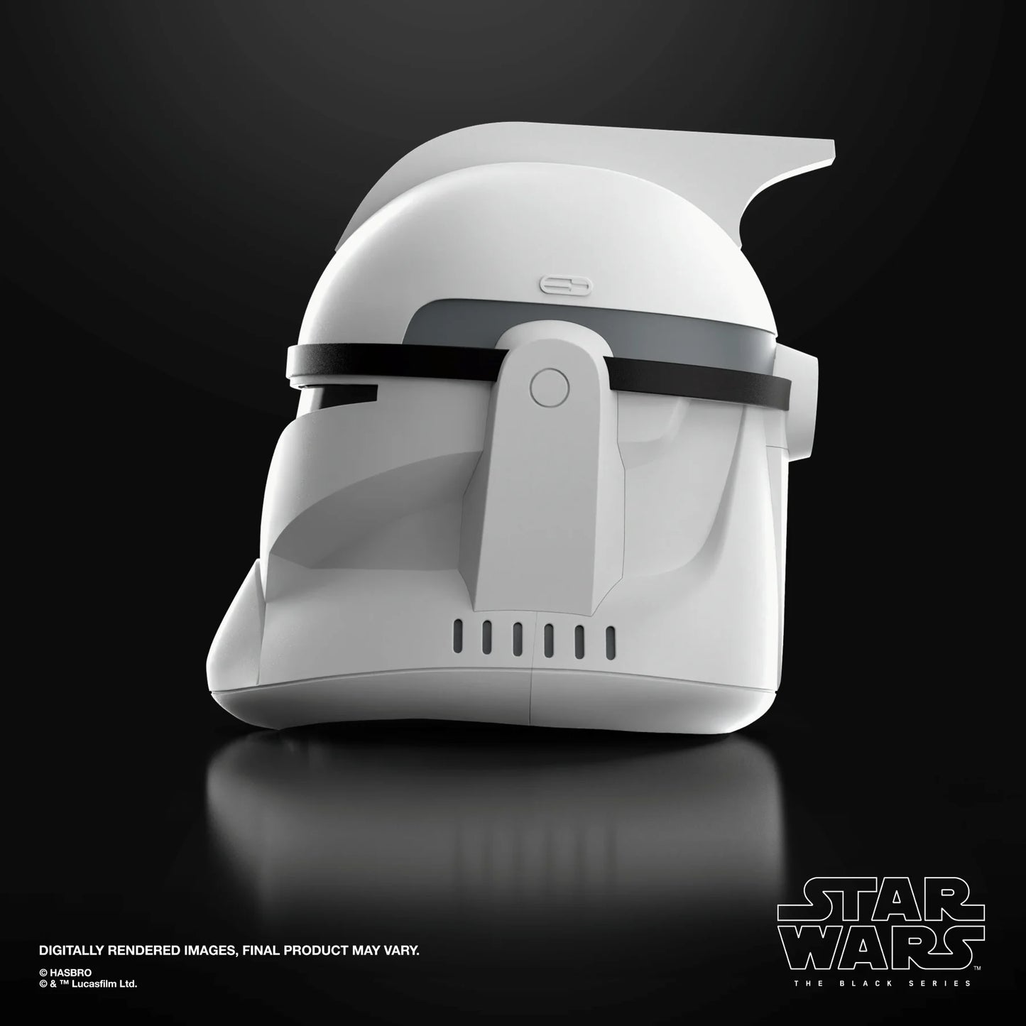 Casque électronique de rôle Star Wars Soldat Clone Phase I noir, fabriqué par Hasbro, avec détails réalistes et visière intégrée.