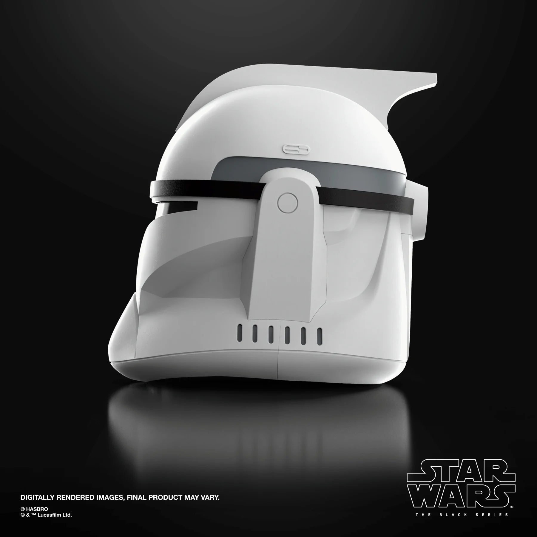 Casque électronique de rôle Star Wars Soldat Clone Phase I noir, fabriqué par Hasbro, avec détails réalistes et visière intégrée.