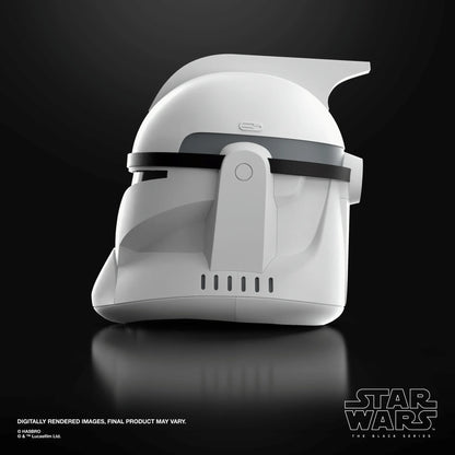 Casque électronique de rôle Star Wars Soldat Clone Phase I noir, fabriqué par Hasbro, avec détails réalistes et visière intégrée.